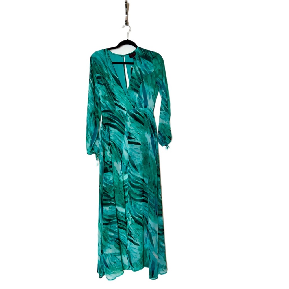 Hot Miami Styles Green Print Maxi Sheer Overlay Romper. Size Small